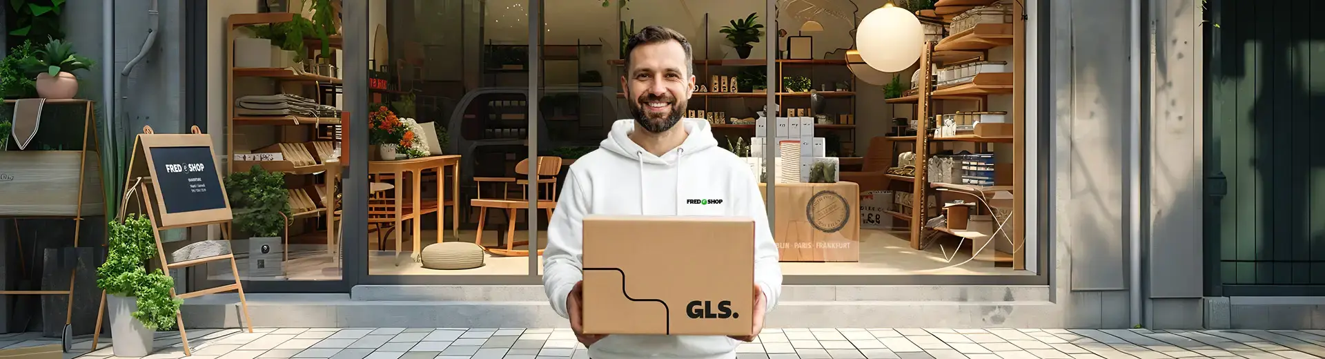 Un e-commerçant prêt à envoyer son colis avec GLS Un e-commerçant prêt à envoyer son colis avec GLS
