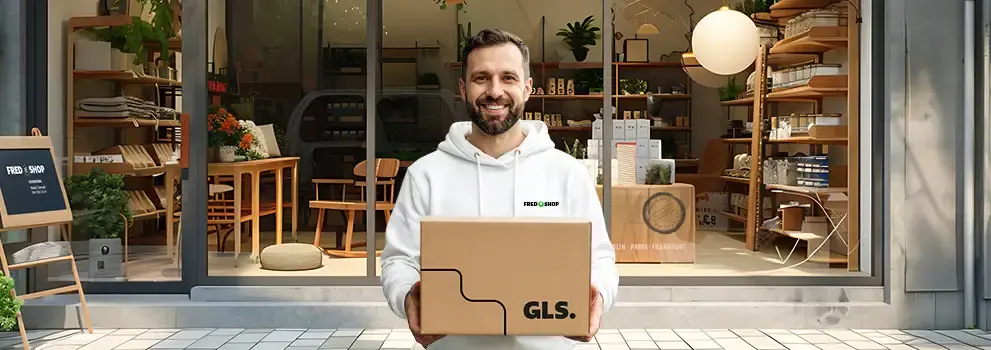 Un e-commerçant prêt à envoyer son colis avec GLS Un e-commerçant prêt à envoyer son colis avec GLS